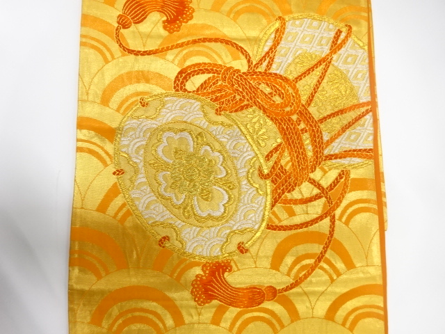  青海波に鼓模様織り出し　袋帯